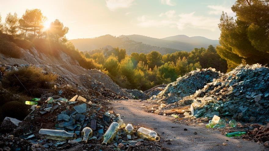 Imagen generada por la IA Copilot sobre el impacto ambiental de no reciclar envases de vidrio